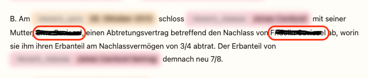 Open AI Privacy Filter verpasst Namen in diesem Beispiel Textabschnitt mit getrübten, redigierten Stellen